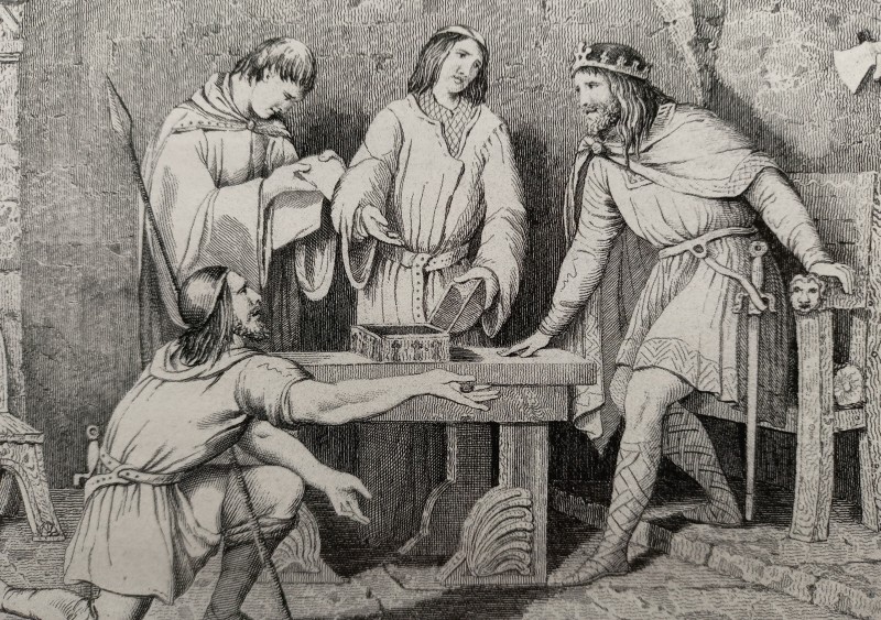 Хильдерик отправляется в изгнание. Гравюра XIX в.