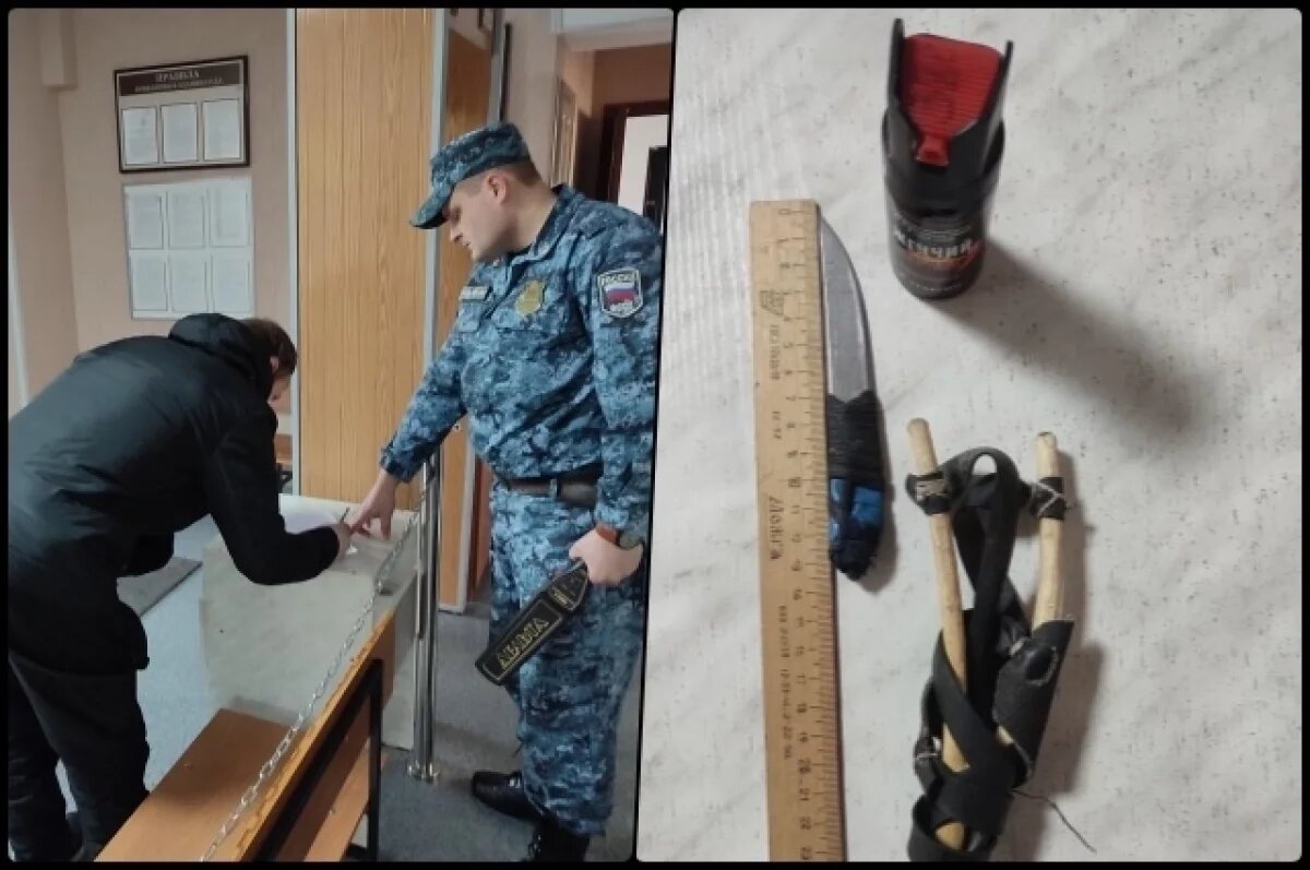    Рогатку, нож и перцовый баллончик новосибирец пытался пронести в суд