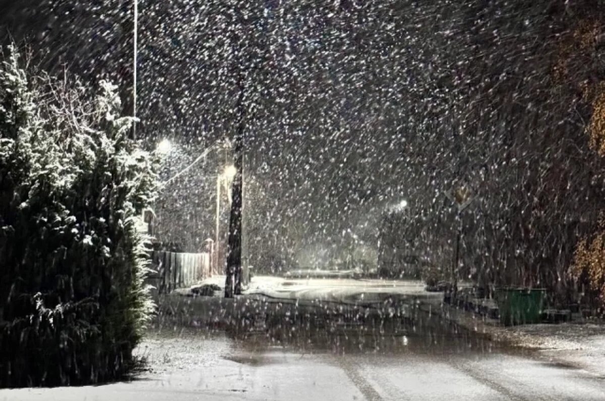    В Краснодаре вечером 25 ноября выпал снег