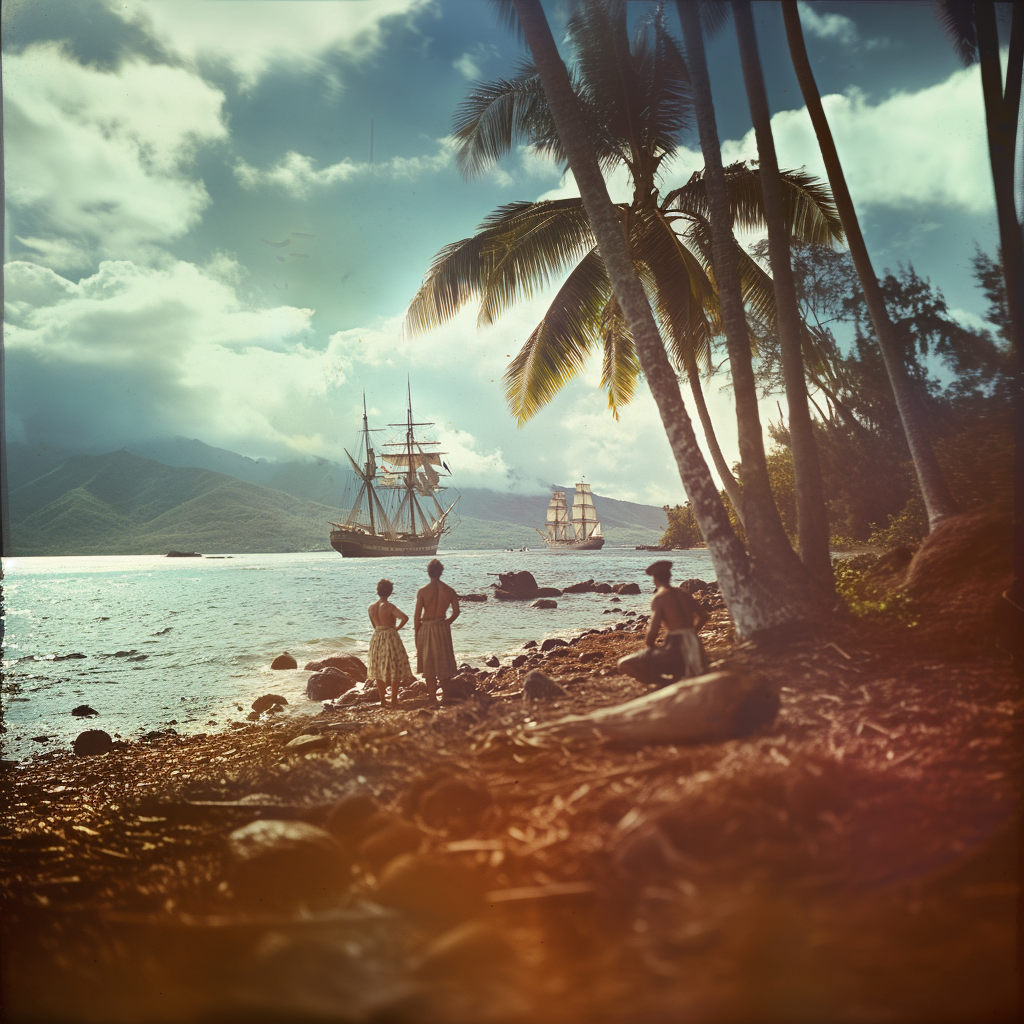 Гавайцы наблюдают за кораблями Кука (реконструкция)