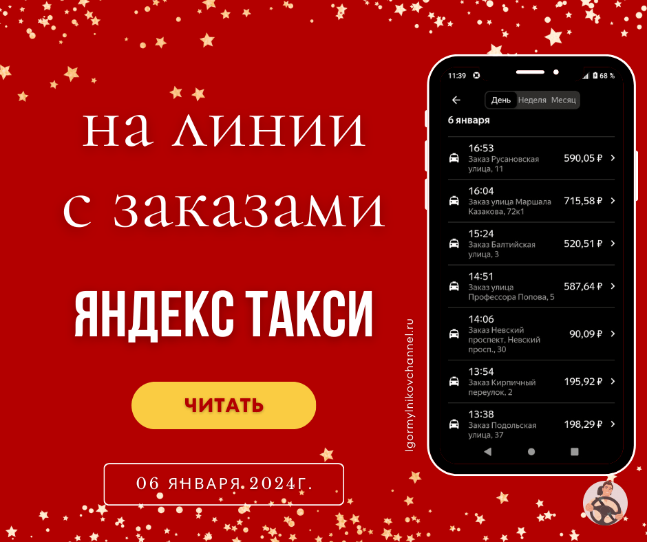 С заказами Яндекс такси в Сочельник 6 января 2024г.