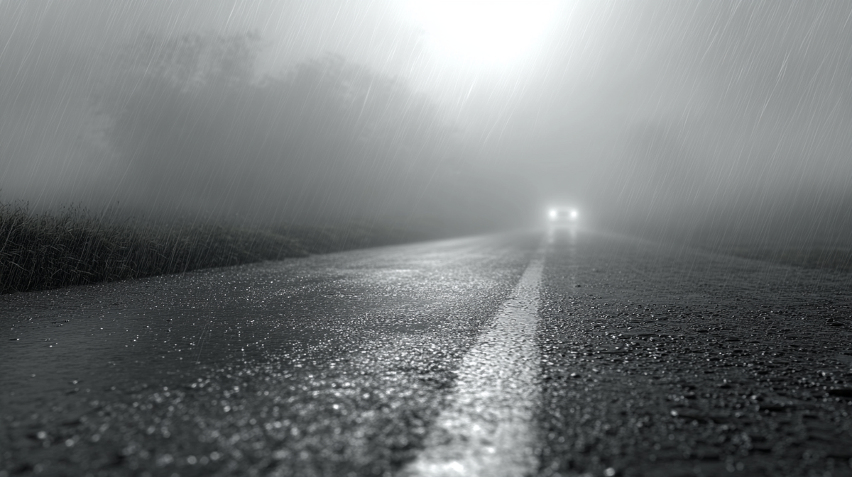 Силуэт автомобиля в туман. Непогода.