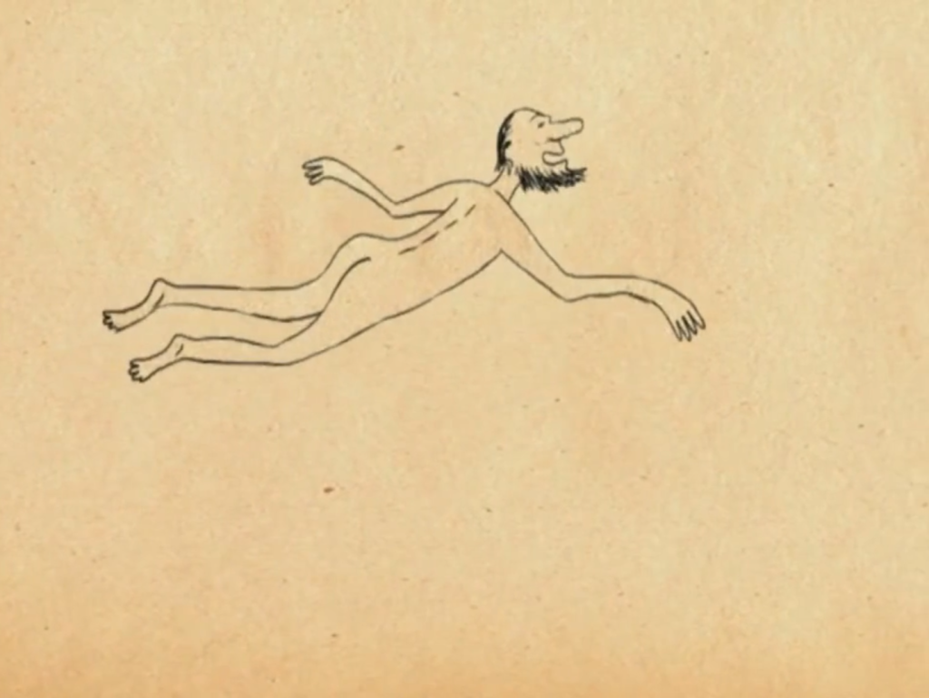 Эти и многие другие воспоминания так и просятся быть нарисованными, и это с тонкой иронией и даже нежностью воплощает знаменитый литовский аниматор Сигме Бауме, дополняя документальные фрагменты интервью трогательными карикатурными изображениями «приключений» Васи на родине и за рубежом. Бауме нарисовал удивительные полеты – Вася Ситников с длинным носом и бородкой, взмахивая руками, как крыльями, летит над миром или уносится от тех, кто пытается его разглядеть и понять.