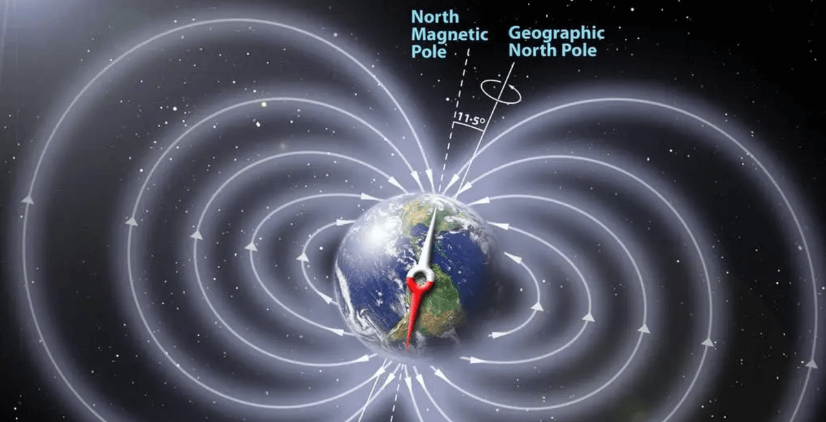    Компас всегда указывает на северный магнитный полюс Земли. Источник: nasa.gov