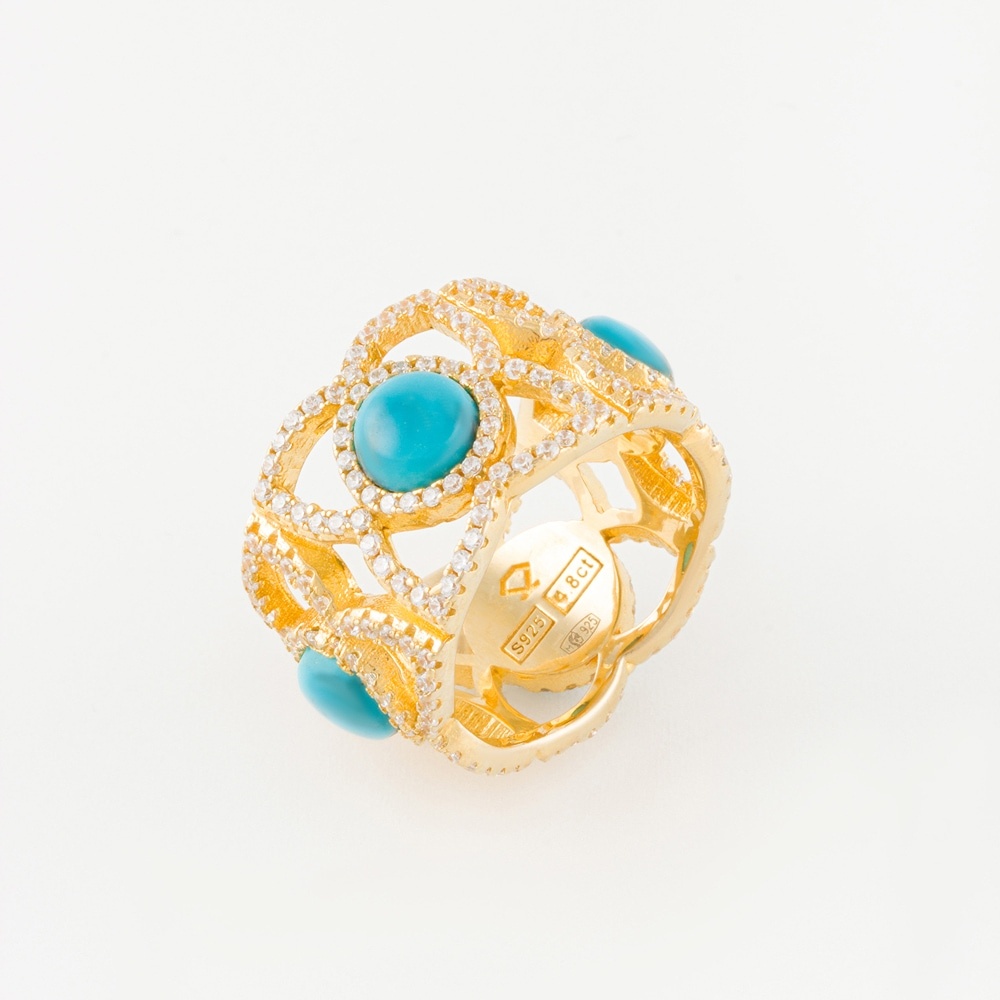 Серебряное кольцо позолоченное с бирюзой и фианитами
Коротков
Код: 000-345243