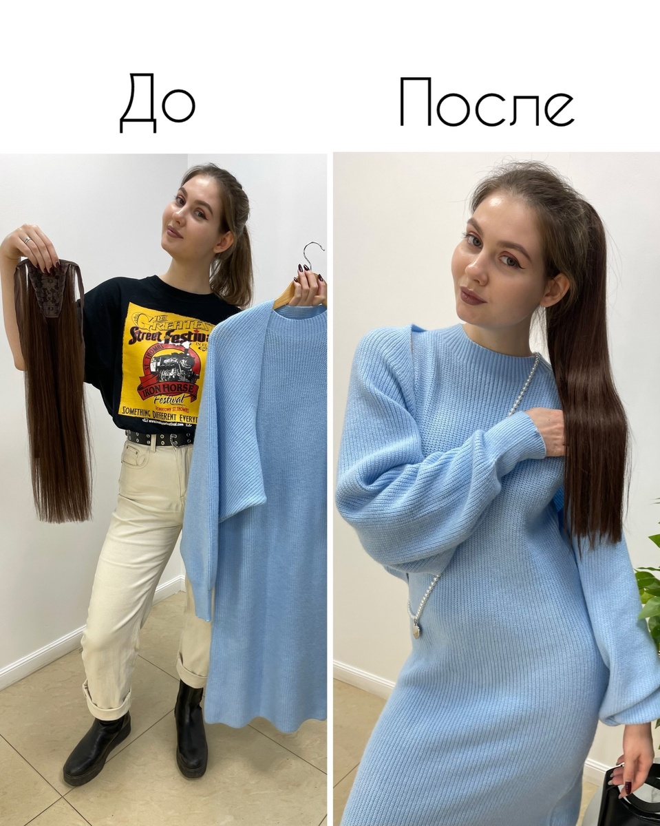 На модели представлен хвост из натуральных волос 60см AMERA