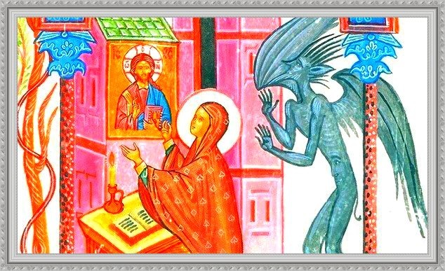 Св. Киприан, Св. Аустина и демон  коллаж автора
