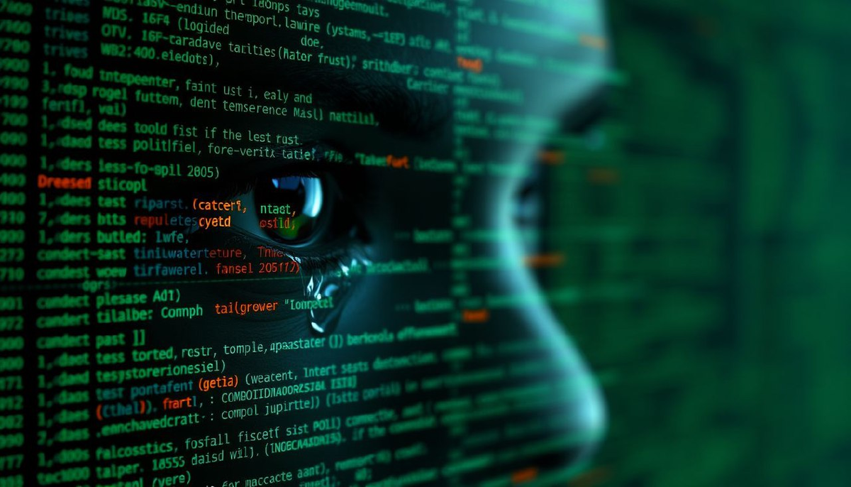 программный код, превращающийся в слезы