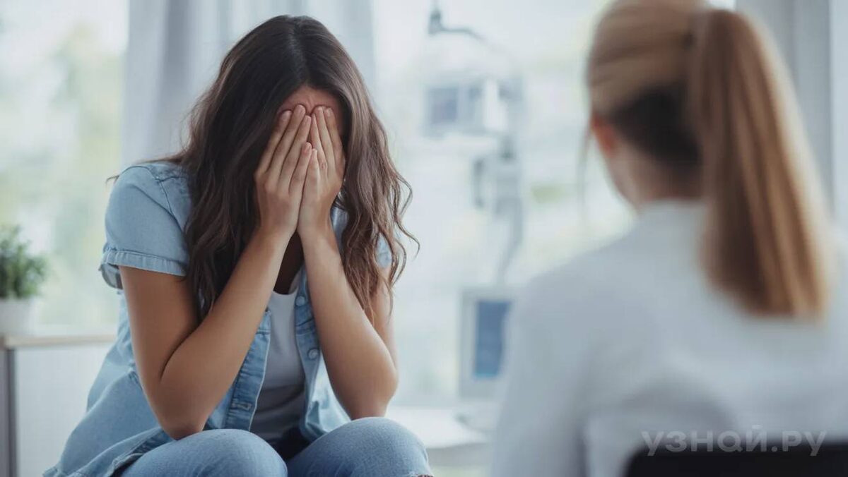     Расстроенная женщина на приеме у врача © Изображение создано нейросетью Midjourney