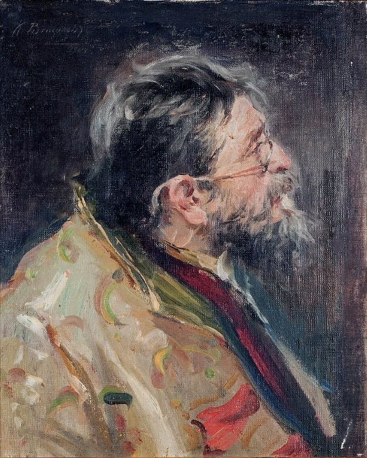 Портрет И.Е. Репина, 1904 год, материалы: холст на картоне, масло, размеры:  61,5 х 50,5 см. Источник: Фото из Интернета.