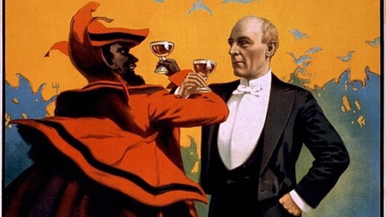 Источник: Рекламный плакат, 1899 год: американский фокусник Гарри Келлар устраивает брудершафт с дьяволом.