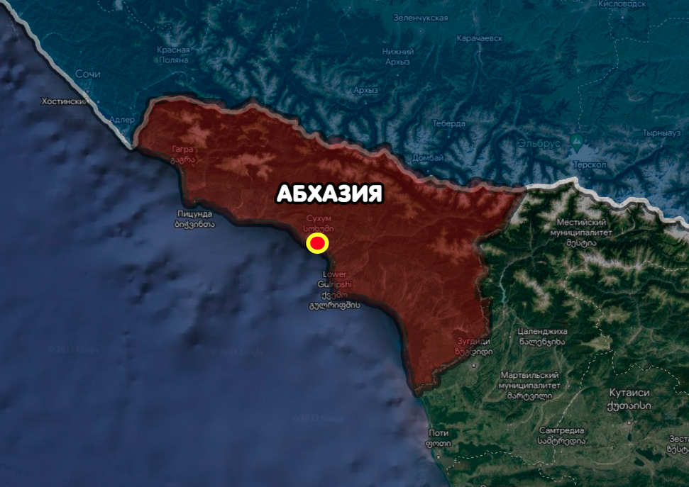 Сухум на карте Абхазии