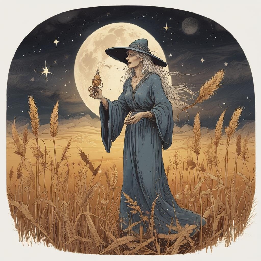 / ведьма ритуалит в поле/