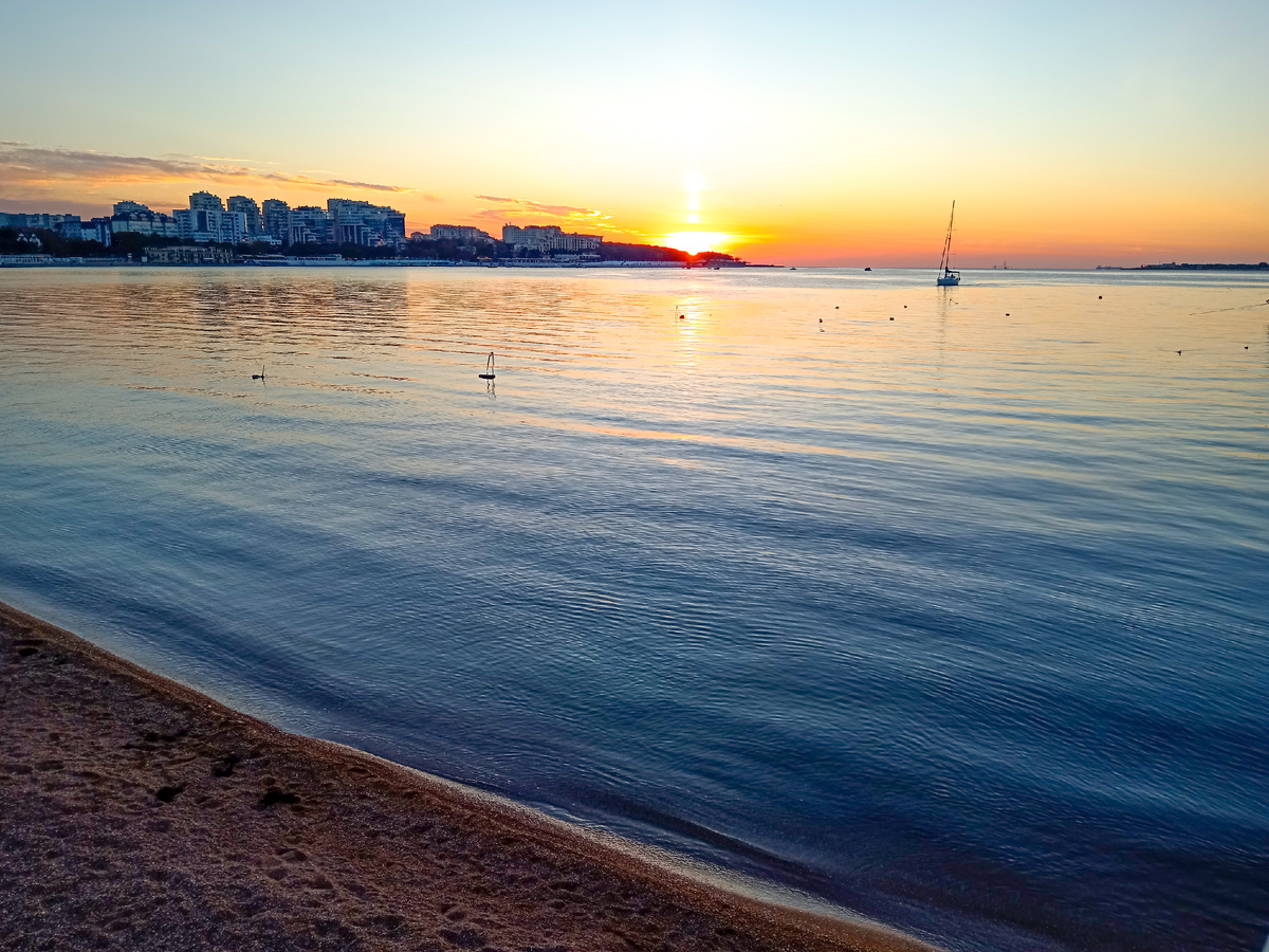 Море, закат, яхта, Геленджик