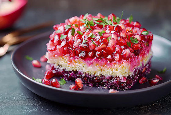    Новогодняя селедка под шубой с яблоком, крем-сыром и гранатом – пошаговый рецепт обновленной классики