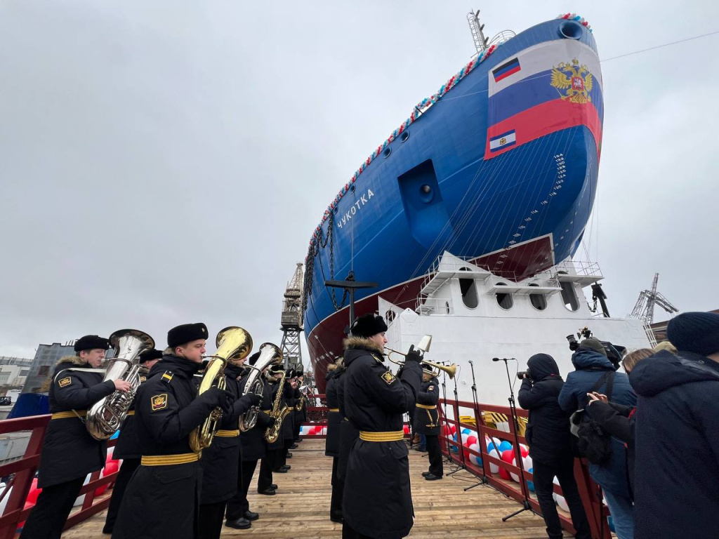 Спуск на воду ледокола пр. 22220 "Чукотка" / Фото: "Объединенная судостроительная корпорация"  📷
