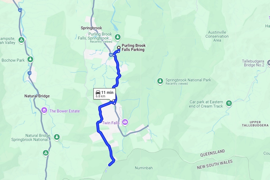 Дорога от водопада Пёрлинг-Брук до Бэст-оф-ол-лукаут, источник - Гугл-мэпс