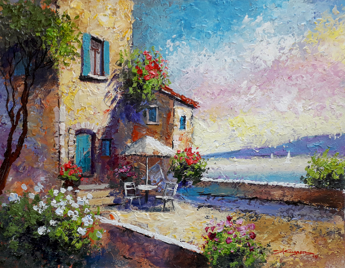 "Прекрасное летнее воскресенье 40х50 см. Оргалит, акрил. Художник Александр Жиляев