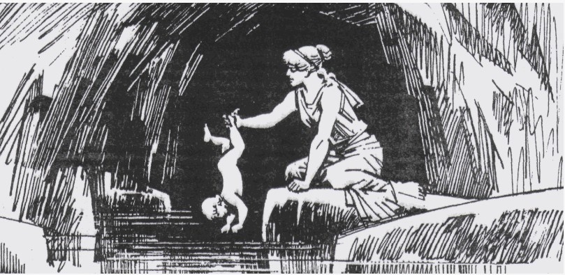 Нимфа Фетида купает Ахилла в водах реки Стикс. Картинка взята из свободного доступа.