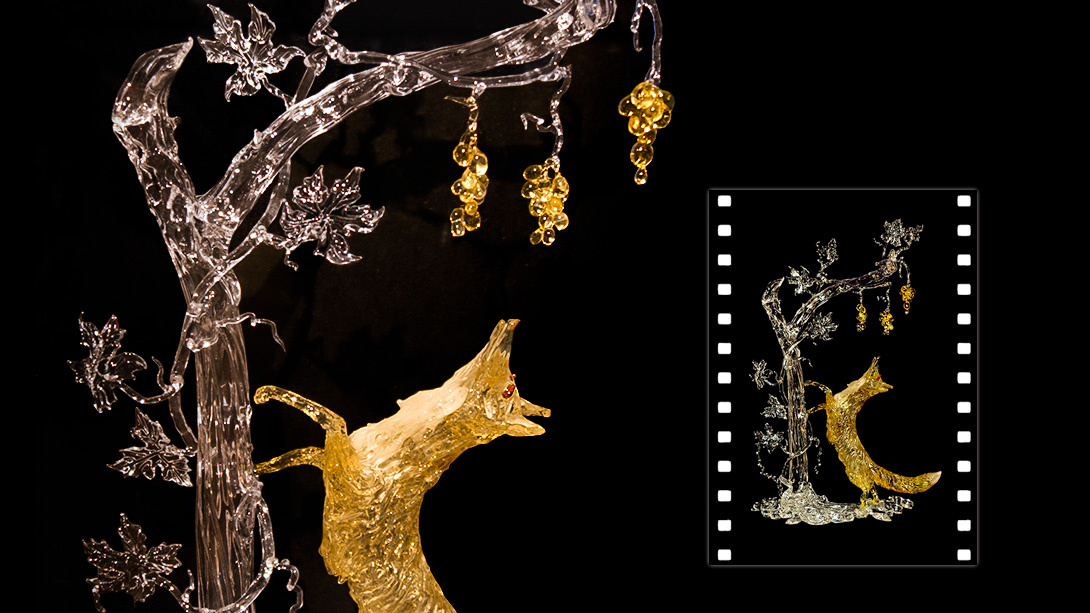 "Лиса и виноград", Кварцевое стекло. Автор: Народный Художник России Алексей Зеля