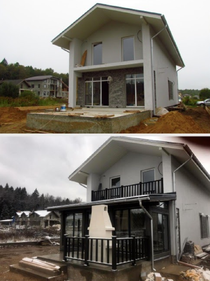 Пристройка деревянной открытой террасы к каменному дому