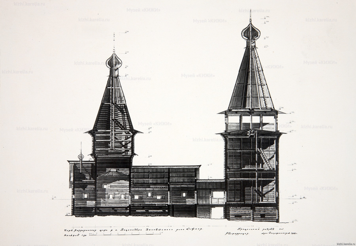 Чертеж А.В. Ополовникова. Церковь св. Варвары, с. Яндомозеро. Источник: kizhi.karelia.ru