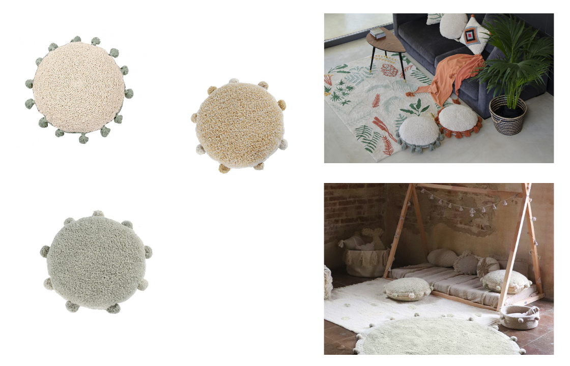 Подушки с помпонами и кисточками для интерьера бренда Lorena Canals