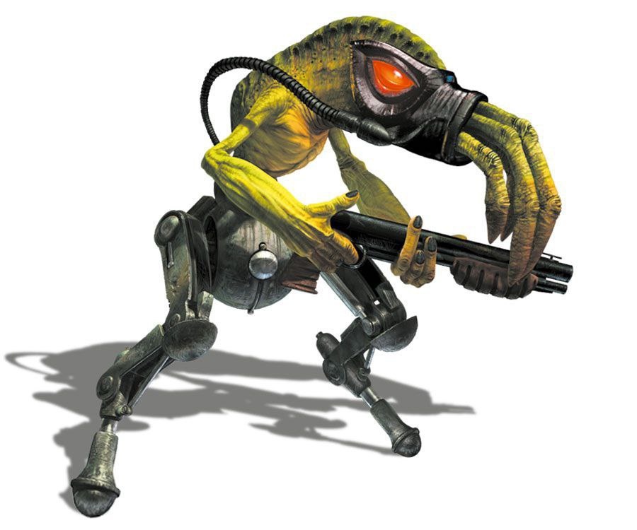 Такого монстрика зовут "Slig" из серии игр - Oddworld