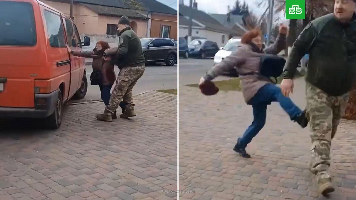    «Скотина!»: нападение разъяренной украинки на военкома попало на видео