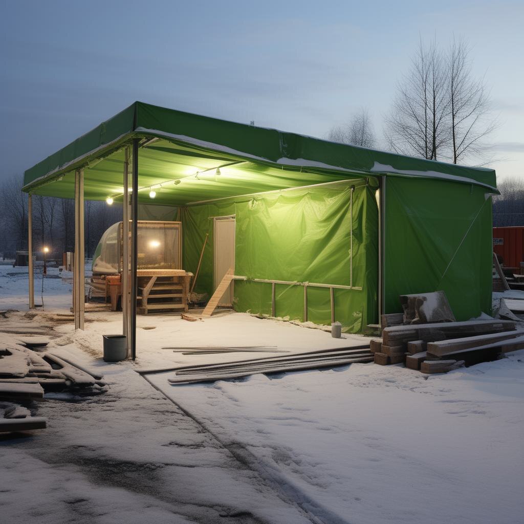 Вариант использование укрывных тентов в зимнее время.
