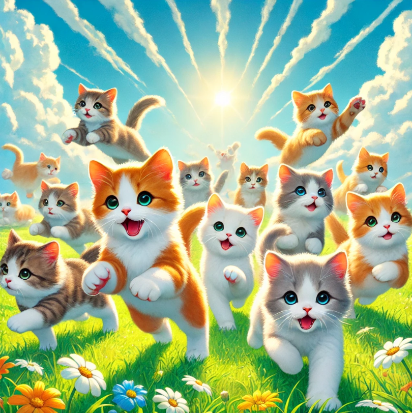Ключевой момент - котята бегут в данный момент