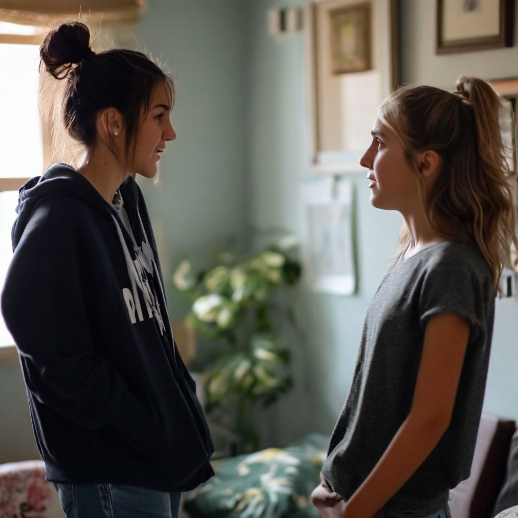 Алиса нарисовала по запросу "Мать ругается с подростком в его комнате реалистично фото"