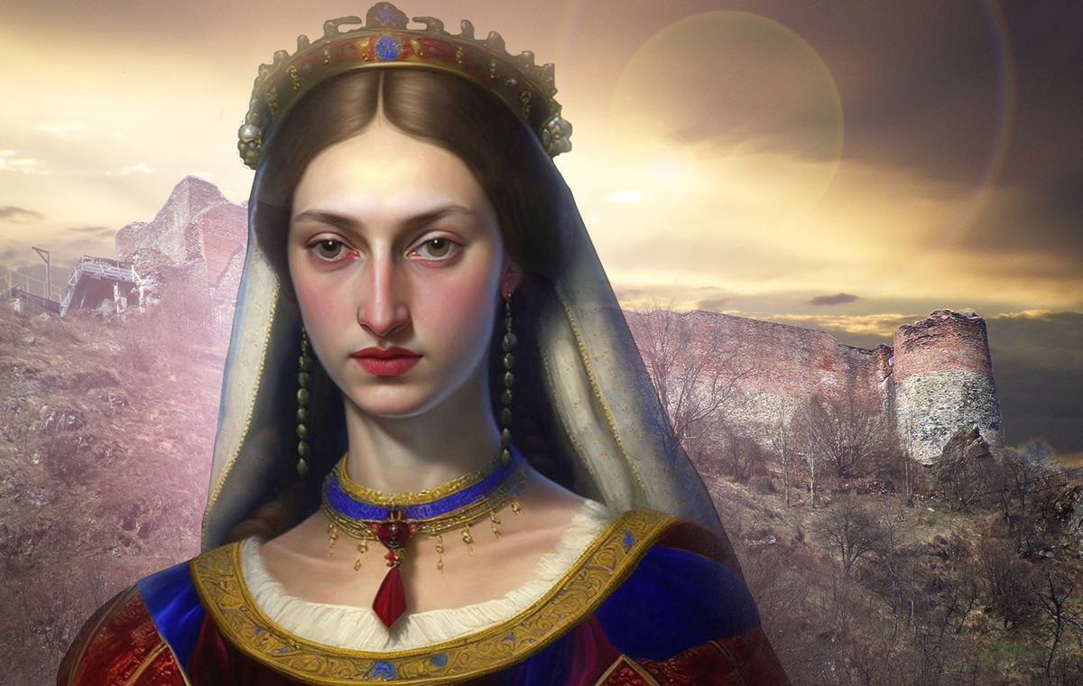 Жена Дракулы и крепость Поенарь (Авторский коллаж на основе рисунка нейросети и собственных фото)