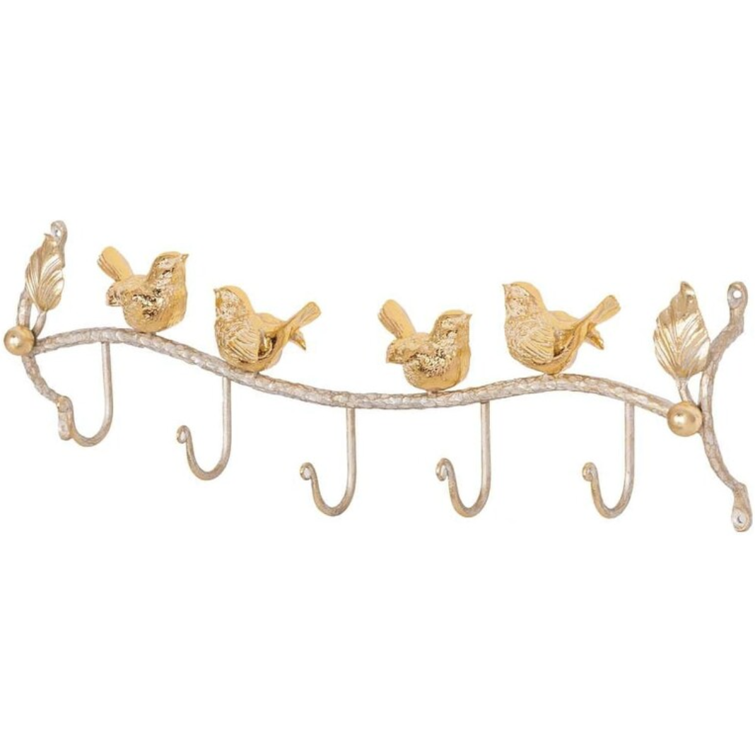 Вешалка "Птички на ветке" золотистый