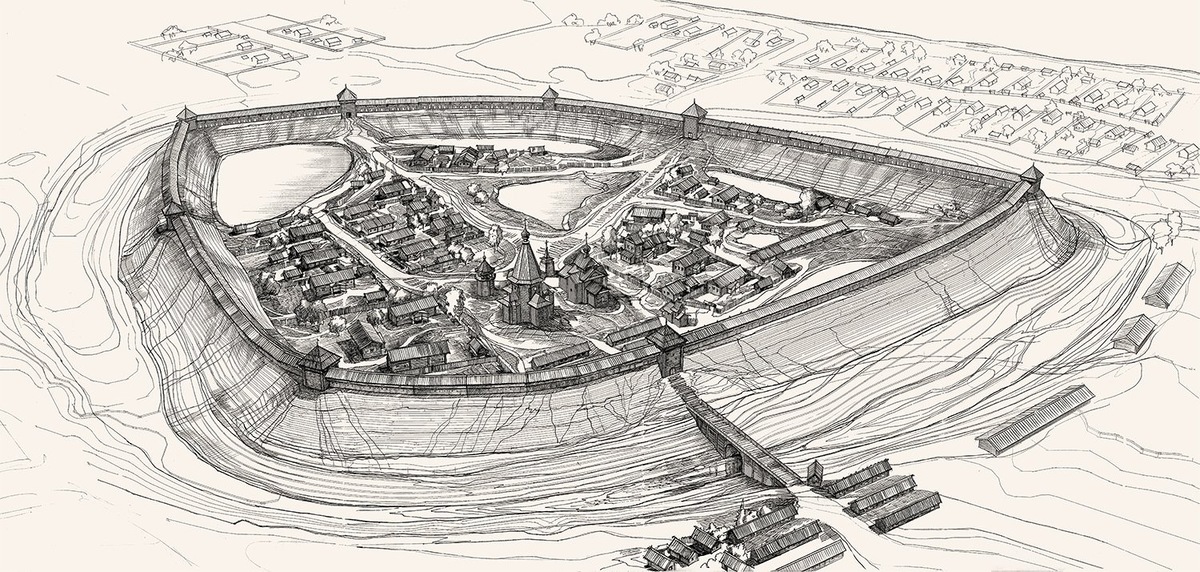 Белозёрский кремль в XV веке, современная реконструкция.