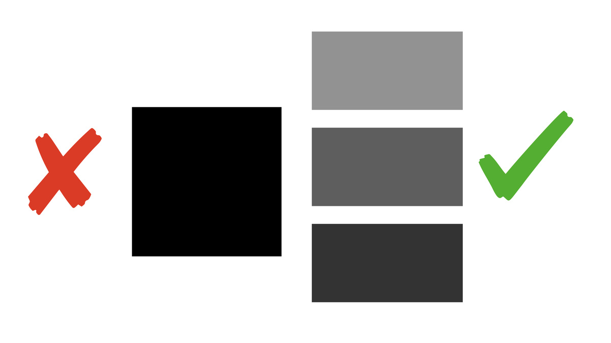 Лучше отказаться от черного в портретной зоне в пользу оттенков серого, если речь идет об ахроматических цветах. 