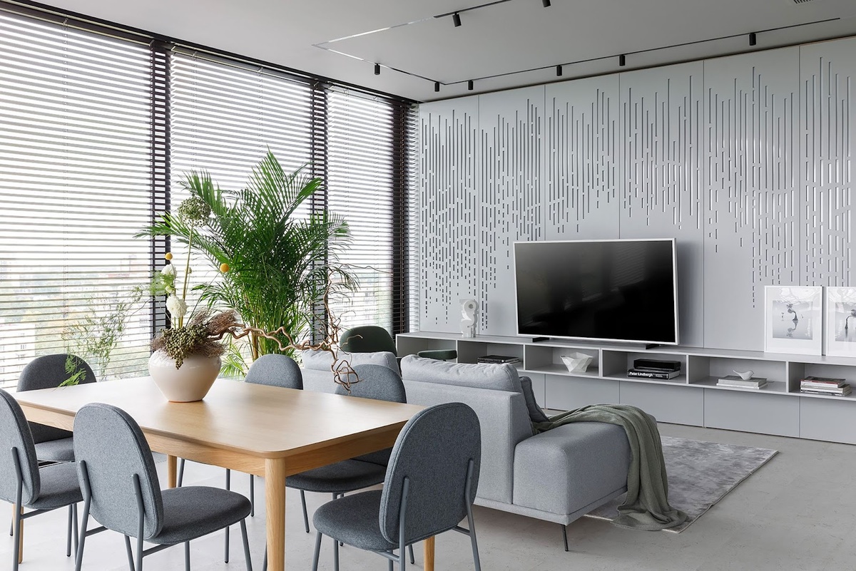 На фото: интерьер кухни-гостиной в квартире 165 кв.м в г. Санкт-Петербурге. Дизайнер: Маргарита Мережнюк; декоратор: Диана Ремизова; фотограф: Иван Сорокин