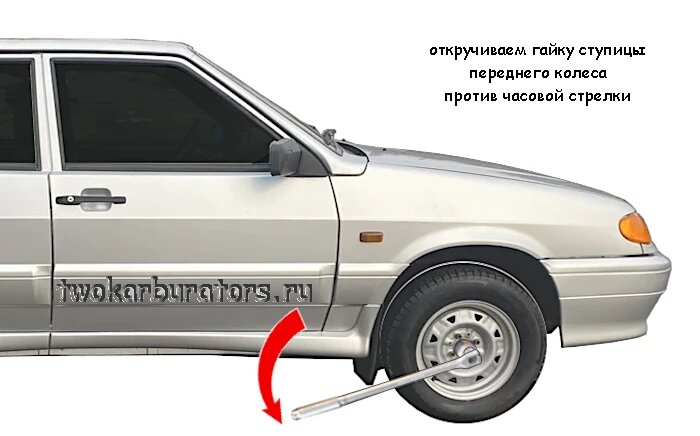 Отворачиваем гайку ступицы переднего колеса