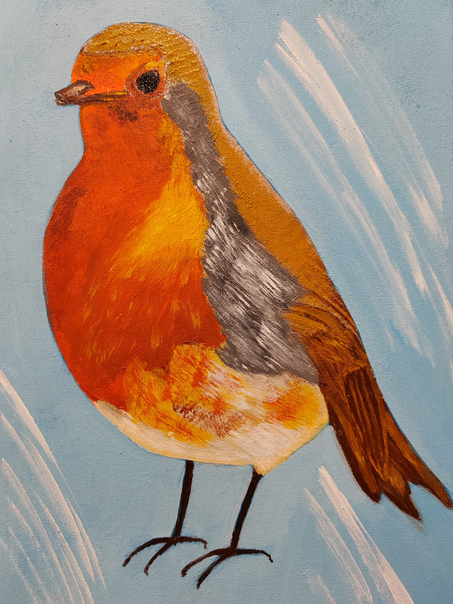 Зарянка. Астраханский биосферный заповедник. Акрил. Автор Шаманова Т. С.