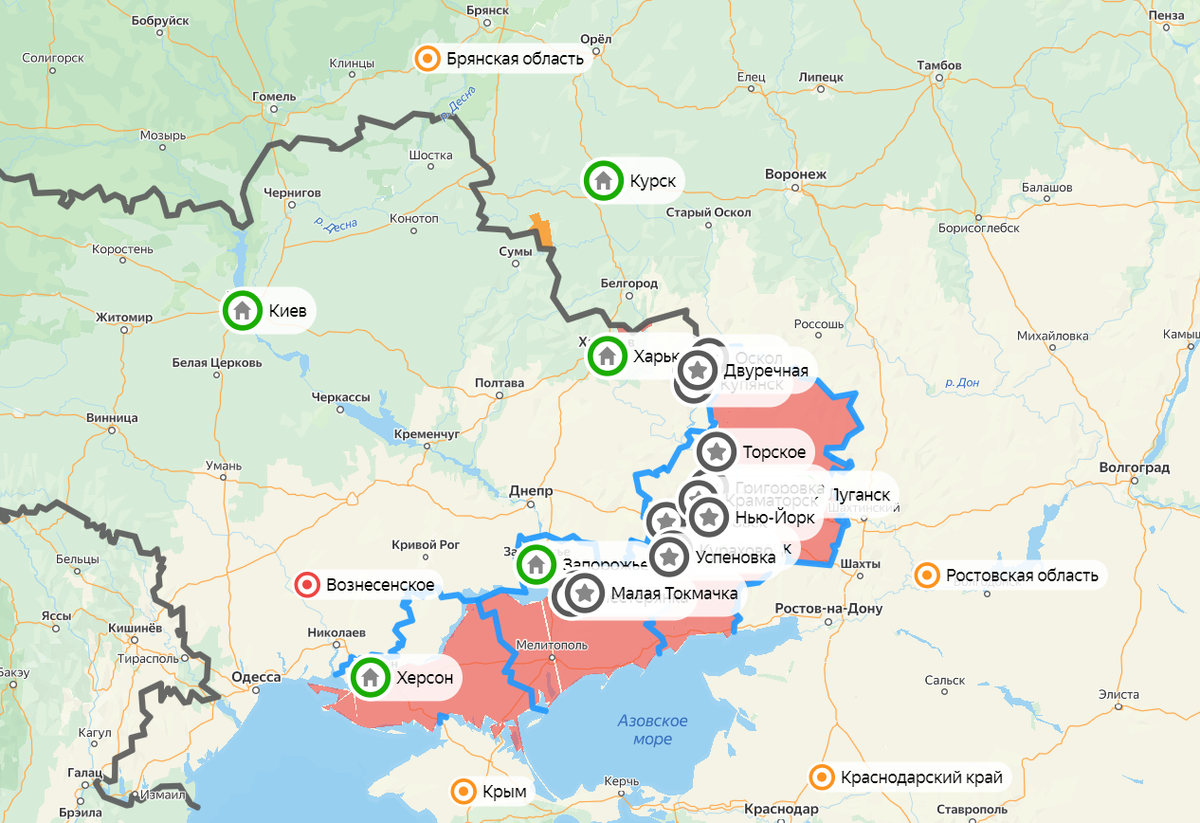 Карта СВО. Скриншот: Яндекс.Карты