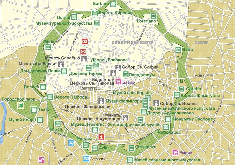 Карта Никосии с отмеченной границей. Картинка с сайта "Тонкости туризма". 