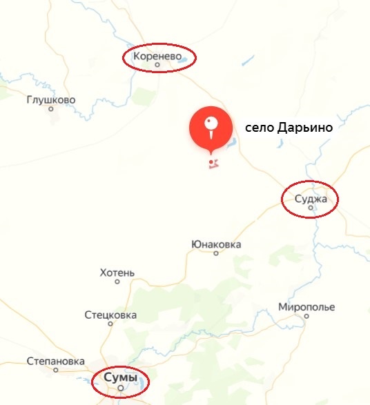   Расположение села Дарьино.