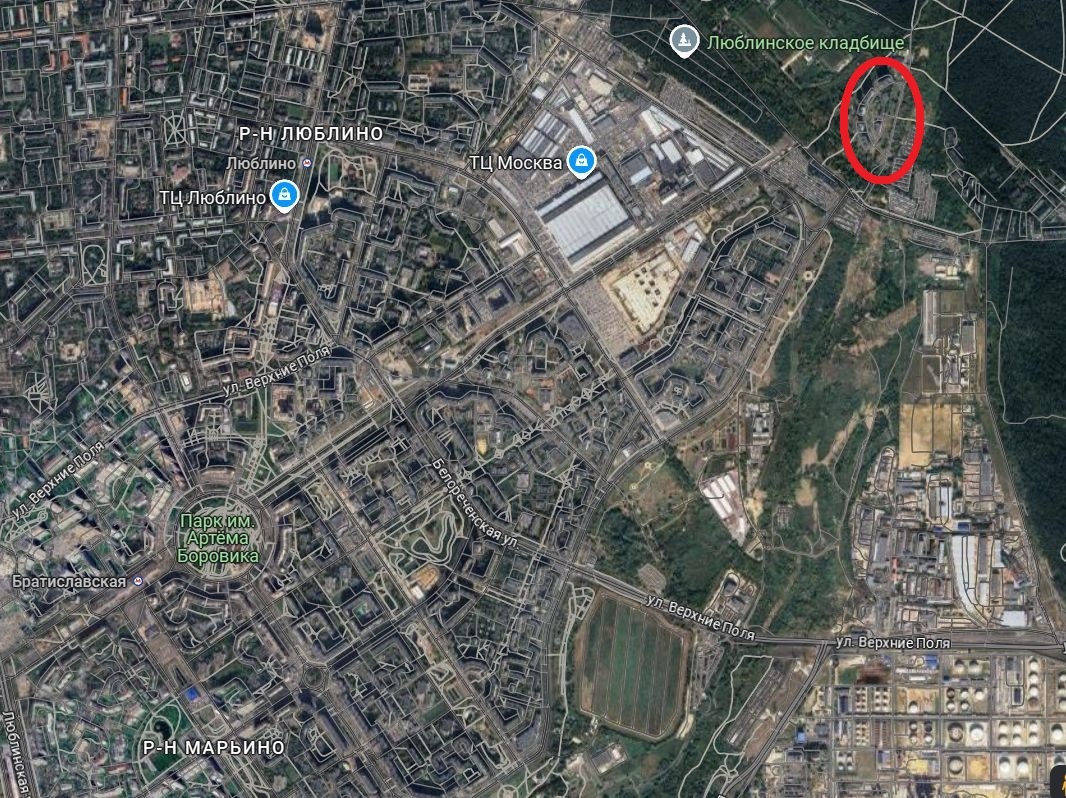 15-й микрорайон Марьинского парка выделен красным цветом