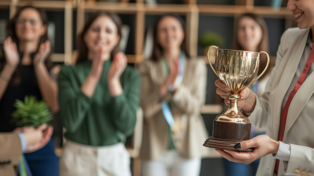 Источник фото https://ru.freepik.com/premium-photo/woman-holding-trophy-office_247922318.htm