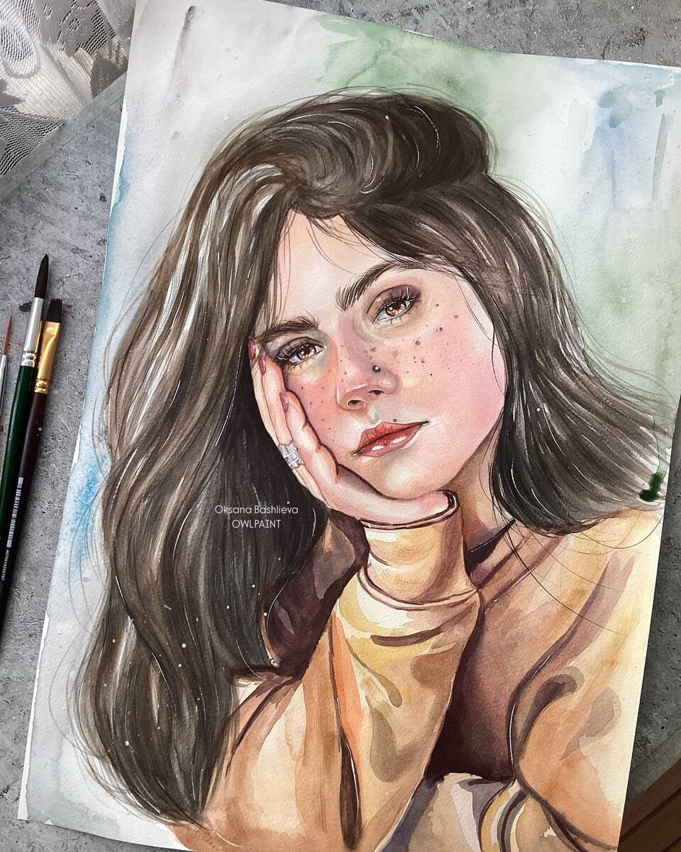 Акварельный портрет девушки