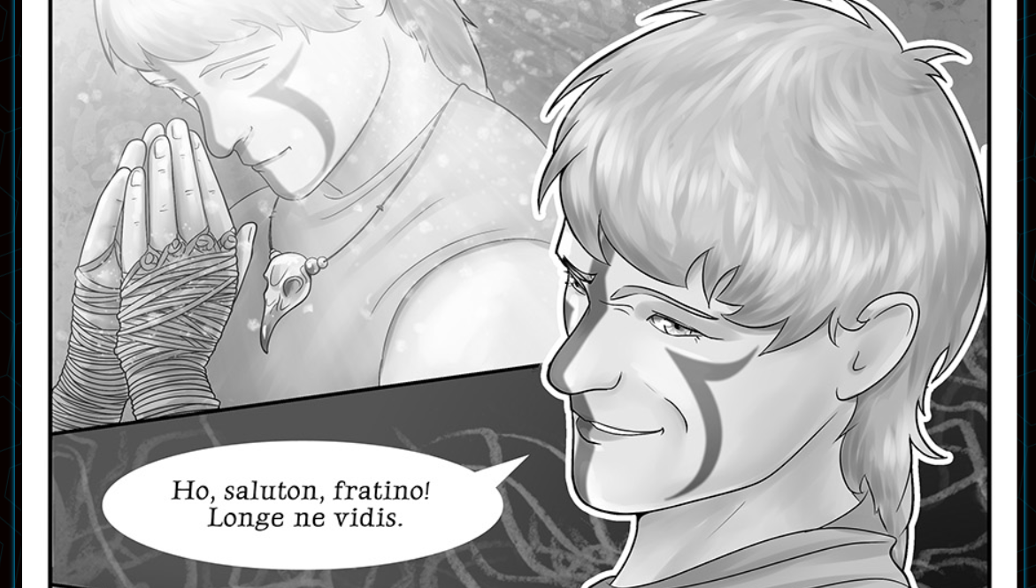 Кадр из Эсперанто-версии научно фантастического комикса "Дары бродячих льдов" на сайте mildegard.ru