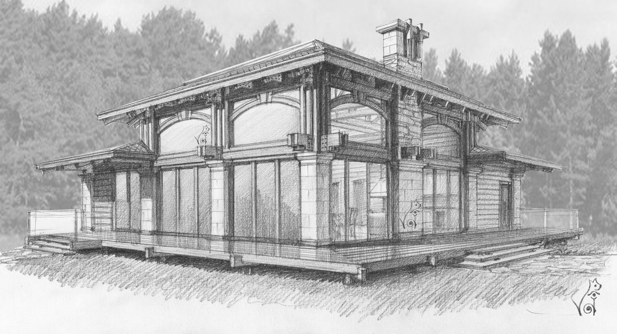 Карандашный эскиз к проекту частного жилого дома.