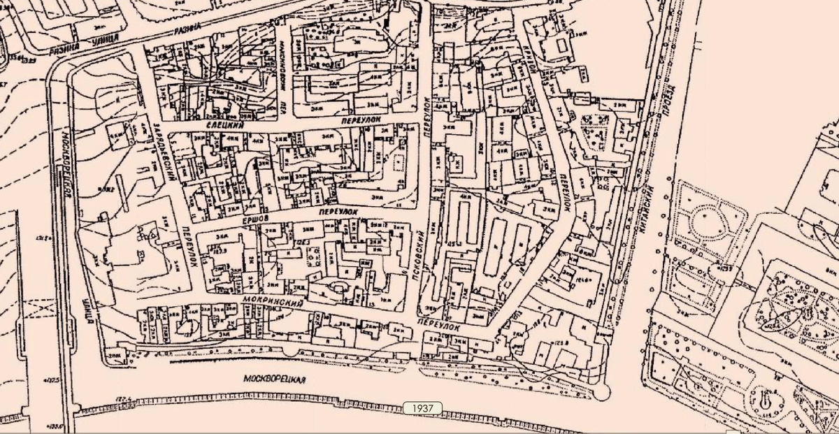 Район Зарядье на карте 1937 года. Источник retromap.ru