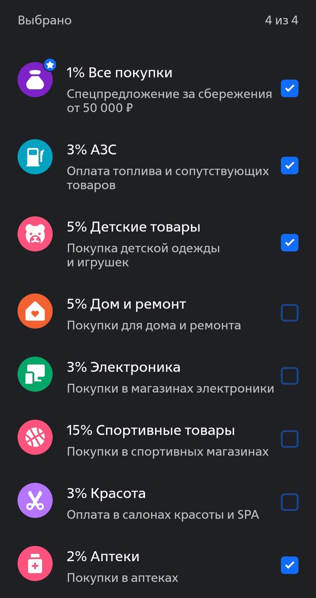 Категории кэшбэка ВТБ 