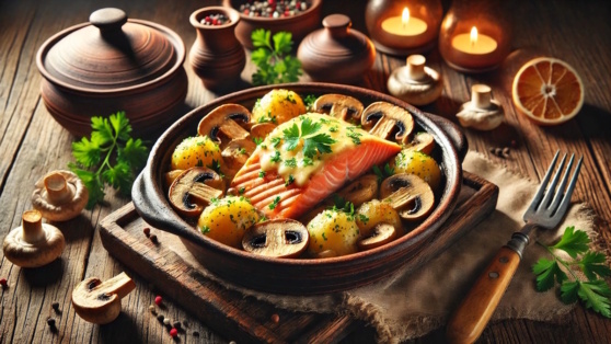    Готовим в горшочках: нежная семга с картофелем и шампиньонами Виктория Шварц